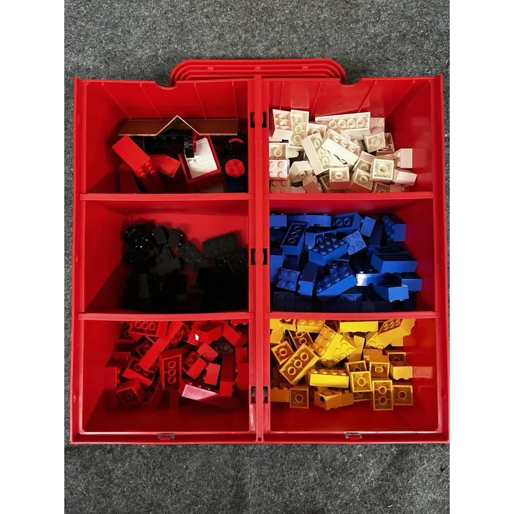 Lego Storage Case Box Red Yellow Vintage 1989 Slide Lid W/ Bulk Mixed Bricks